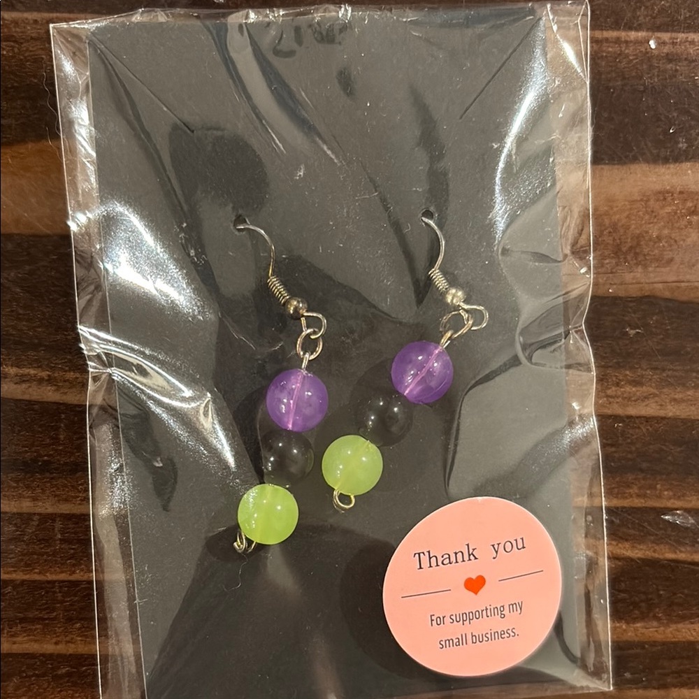 Purple and Green Beaded Earrings